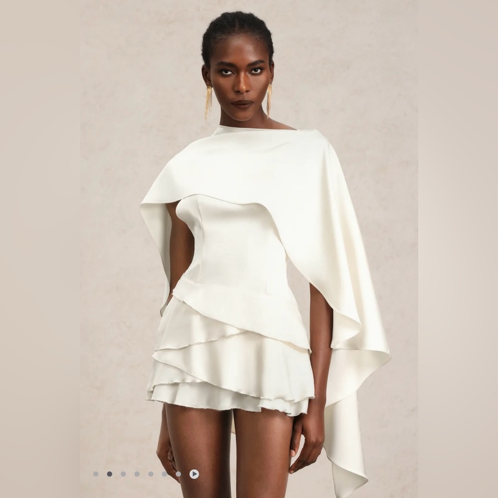 Bella Barnett Elegant Cream Draped Women's Mini Dress Bridal